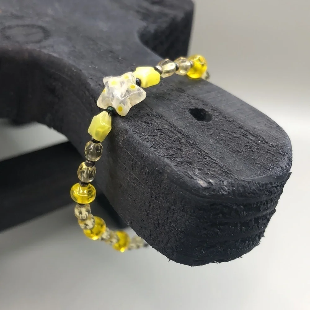 Vintage artisan millefiore star sterling clasp bracelet, small wrist.